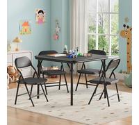 GarveeMore Juego de Mesa y 4 Sillas Plegables para Niños, Cinco Piezas de Muebles Ligeros con Superficie de PU Cuero, Ideales para Comer, Manualidades y Aprender en Casa o Viaje, Negro