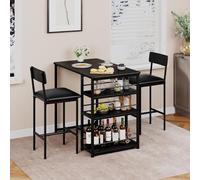 GarveeMore Juego de Mesa y sillas pequeño - Incluye 2 sillas Acolchadas, Mesa de Bar con estantería 91×49×91 cm, taburetes Altos con Respaldo Alto 42×38×95 cm, Ideal para Bar y Comedor, Color Negro