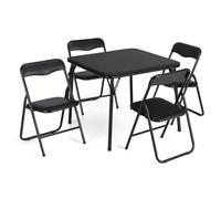 GarveeMore Juego de Mesa y Sillas Plegables para 4 Personas, con Asiento Acolchado, Marco de Acero Resistente, Diseño Ahorra Espacio, para Cocina y Comedor, Negro