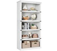 GarveeMore Librería Estantería para Salón, Dormitorio y Oficina, 5 Niveles de Almacenamiento, Estilo Rústico Blanco, 171x80x32cm