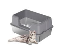 GarveeMore Litiere para Gatos de Acero Inoxidable, XXL Bandeja para Gatos semicerrada, Caja de litera, antifugas, extraíble para Gatos, 50 x 35 x 23 cm, Color Gris