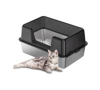 GarveeMore Litiere para Gatos de Acero Inoxidable, XXL Bandeja para Gatos semicerrada, Caja de litera, antifugas, extraíble para Gatos, 50 x 35 x 23 cm, Color Negro