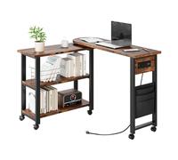 GarveeMore Mesa Auxiliar móvil con Ruedas, 3 estantes, Mesa elevable, para salón y Dormitorio, Madera rústica y Metal, 90×30×69 cm