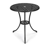 GarveeMore Mesa bistró Redonda de Aluminio Fundido para Exterior - Resistente a la Intemperie - Orificio para sombrilla - Ideal para Patio, jardín, balcón o terraza - Estilo rústico - Negro