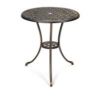 GarveeMore Mesa bistró Redonda de Aluminio Fundido para Exteriores - Diseño clásico Elegante - Agujero para sombrilla terraza, jardín, balcón o café - Bronce