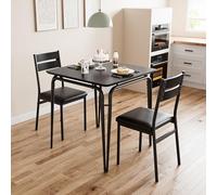 GarveeMore Mesa Comedor Juego de Mesa y 2 Sillas Respaldo MDF + Marco Metálico, para Salón, Dormitorio y Cocina, Negro
