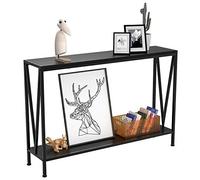 GarveeMore Mesa Consola Estrecha de 2 Niveles, Estilo Industrial, 43" Largo x 9.8" Fondo, Estantes Amplios, Marco Acero y MDF, para Recibidor, Sofá, Oficina, Negro