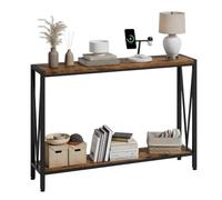 GarveeMore Mesa Consola Estrecha de 2 Niveles, Estilo Industrial, 43" Largo x 9.8" Fondo, Estantes Amplios, Marco Acero y MDF, para Recibidor, Sofá, Oficina, Marrón Rústico