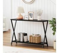 GarveeMore Mesa Consola Estrecha de 2 Niveles - Estilo Industrial con estantes de exhibición recibidor, detrás del sofá o Dormitorio - Color Negro, 105×30×81cm