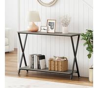 GarveeMore Mesa Consola Estrecha de 2 Niveles - Estilo Industrial con estantes Resistentes - Ideal para Entrada, Pasillo, salón o Dormitorio - Color Gris, 105×30×81cm