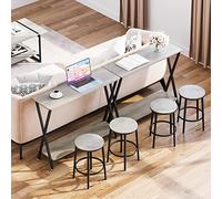 GarveeMore Mesa Consola Estrecha de 2 Niveles - Industrial con Estante y Toma de Corriente recibidor, Sala o Dormitorio - Color Gris, 80×30×81cm