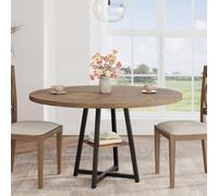 GarveeMore Mesa de Comedor Redonda de Estilo Moderno con Estante Inferior, Estructura Resistente, para Cocina y Comedor,Vintage, 120x75cm