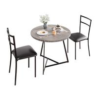 GarveeMore Mesa Redonda de Comedor con 2 Sillas, Estructura Robusta, para Comedor y Salón, 80 x 75 cm, Gris
