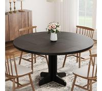 GarveeMore Mesa Redonda de Comedor - Diámetro 120 cm, Grosor 3 cm, Mesa Grande, Altura Regulable, Madera Maciza Resistente, para 4 o más Personas, Color Negro