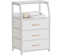 GarveeMore Mesita De Noche De Estilo Americano Rústico con 3 Cajones, Mesa Auxiliar para Salón y Dormitorio, Mesa De Noche De Madera con Estructura De Acero y Tablero De Densidad