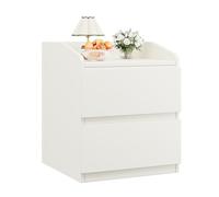 GarveeMore Mesita de Noche Moderna con 2 Cajones,Diseño Curvado Elegante, Gran Capacidad, Ahorra Espacio, para Dormitorio, Blanco 60x40x58cm