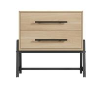 GarveeMore Mesita de Noche Moderna y versátil - Madera Clara y diseño Mid-Century - 2 cajones Anchos y Patas metálicas - para Dormitorio, Sala u Oficina - Color Madera