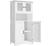 GarveeMore Mueble de Cocina, con Puertas de Cristal y Madera y Estantes Regulables, Estilo Moderno Blanco, para Cocina, Baño y Salón, 60x30x128cm