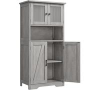 GarveeMore Mueble de Cocina, con Puertas de Cristal y Madera y Estantes Regulables, Estilo Moderno Gris,para Cocina, Baño y Salón, 60x30x128cm
