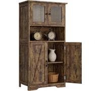 GarveeMore Mueble de Cocina, con Puertas de Cristal y Madera y Estantes Regulables, Estilo Moderno Marrón, para Cocina, Baño y Salón, 60x30x128cm