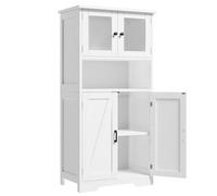 GarveeMore Mueble de Entrada Multifuncional, Gran Almacenamiento, Estilo Moderno, Madera Maciza con Puerta de Cristal, para Salón, Cocina, Baño, Color Blanco