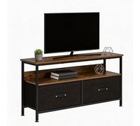 GarveeMore Mueble de TV con 2 Cajones de Tela y Estante Abierto, Multifuncional para Salón Dormitorio,Rústico, 99 x 30 x 57 cm,Vintage