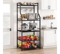 GarveeMore Mueble microondas Cocina con Gran Capacidad,Estantería 5 Niveles para Microondas de Cocina,con 6 Ganchos para Especias y Organizador de Ollas,60 * 40 * 146 cm(Negro)