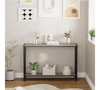 GarveeMore Mueble Recibidor Estrecho Industrial de 2 Niveles, Mesa Consola con Estantes Abiertos, para Sofá/Salón/Pasillo/Oficina en Casa,109×25×76cm, Gris