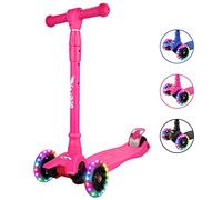 GarveeMore Patinete Infantil de 3 Ruedas - Altura Ajustable en 4 Niveles - Ruedas LED Luminosas - método de Control Lean-to-Steer - Robusto y Seguro para niños y niñas de 3 a 12 años - Color Rosa