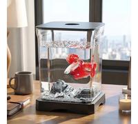 GarveeMore Pecera Pequeña para Betta con Luz LED, Acuario De Escritorio con Apertura Superior para Alimentación, Kit De Inicio Fácil Limpieza para Decoración Hogar u Oficina - 17.7x11.8 cm (Negro)