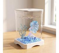 GarveeMore Pecera Pequeña para Betta con Luz LED, Acuario De Escritorio con Apertura Superior para Alimentación, Kit De Inicio Fácil Limpieza para Decoración Hogar u Oficina - 17.7x11.8 cm (Blanco