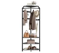 GarveeMore Perchero de Esquina con Estantes, Armario de Entrada con Ganchos para Ropa, Estilo Industrial, para Recibidor, Pasillo y Dormitorio, Gris Rústico, 49x49x180cm