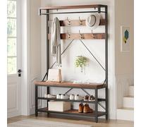 GarveeMore Perchero Industrial 3 en 1 con Estante para Zapatos y Banco, Marco de Acero, para Entrada y Pasillo, 102 x 40 x 183 cm, Color Vintage