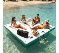 GarveeMore Plataforma Flotante Hinchable, Muelle Flotante con Escalera y Superficie Antideslizante, Isla Flotante para Piscina, Mar y Lago, Colchoneta Gigante Balsa Hinchable (Cian, 3 x 3 m)