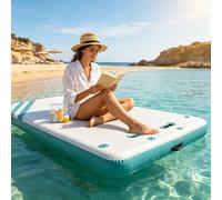 GarveeMore Plataforma Flotante Hinchable, Muelle Flotante con Escalera y Superficie Antideslizante, Isla Flotante para Piscina, Mar y Lago, Colchoneta Gigante Balsa Hinchable (Cian, 1,8 x 1,5 m)