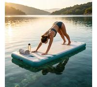 GarveeMore Plataforma Flotante Hinchable, Muelle Flotante con Escalera y Superficie Antideslizante, Isla Flotante para Piscina, Mar y Lago, Colchoneta Gigante Balsa Hinchable (Cian, 3 x 1,8 m)