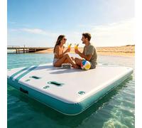 GarveeMore Plataforma Flotante Hinchable, Muelle Flotante con Escalera y Superficie Antideslizante, Isla Flotante para Piscina, Mar y Lago, Colchoneta Gigante Balsa Hinchable (Cian, 2,4 x 1,8 m)