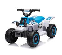 GarveeMore Quad eléctrico Infantil 6V - Marcha adelante/atrás, música, Luces LED, claxon - Reposapiés Seguro, batería Duradera, 1,8 km/h - ATV para niños 3+ años, 70x42x45 cm - Color Azul y Blanco