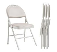 GarveeMore Silla Plegable apilable con cojín Grueso de PU y Patas metálicas - Antideslizante y portátil - Ideal para Comedor, Oficina, Eventos y Exteriores - Fácil de Guardar - Gris