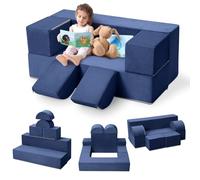 GarveeMore Sofá Modular para Niños de 6 Piezas, con Piezas Semicirculares para Montaje, Azul, para Habitación Infantil, Sala de Juegos y Dormitorio, 100 x 40 cm