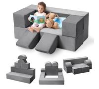 GarveeMore Sofá Modular para Niños de 6 Piezas, con Piezas Semicirculares para Montaje, Gris, para Habitación Infantil, Sala de Juegos y Dormitorio, 100 x 40 cm