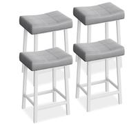 GarveeMore Taburete de Bar con Asiento Acolchado en Forma de Silla de Montar, Juego de 4 Taburetes con Marco de Madera Blanco, para Isla de Cocina, Bar y Comedor, 50×32×61 cm, Gris