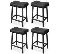 GarveeMore Taburete de Bar con Asiento Acolchado en Forma de Silla de Montar, Juego de 4 Taburetes con Marco de Metal Negro, para Isla de Cocina, Bar y Comedor, 50×32×61 cm, Negro
