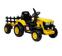 GarveeMore Tractor eléctrico Infantil 12V con Remolque Desmontable - Doble Motor 35W - Mando a Distancia - Música, MP3, inalámbrico, USB, Luces LED, 3 velocidades - Exterior, 3-8 años - Amarillo