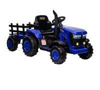 GarveeMore Tractor eléctrico Infantil 12V con Remolque Desmontable - Doble Motor 35W - Mando a Distancia - Música, MP3, Luces LED de 7 Puntos, 3 velocidades - para niños de 3 a 8 años - Azul
