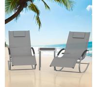 GarveeMore Tranquilidad y diseño Moderno - Set de 3 sillas mecedoras reclinables de jardín con Mesa Auxiliar - Malla Material Especial Impermeable, Estructura de Hierro, reposacabezas y apoyabrazos