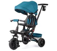 GarveeMore Triciclo Evolutivo Plegable, con Manija de Empuje y Techo Parasol, Dos Cestas de Almacenamiento, 97×40×115 cm, Verde