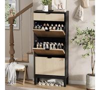 GarveeMore Zapatero con 3 solapas, zapatero estrecho con 1 cajones, zapatero independiente, zapatero con divisores ajustables, para pasillo, entrada y salón, 61 x 24 x 141 cm