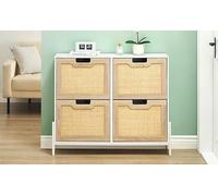 GarveeMore Zapatero con 4 Cajones Abatibles, Color Blanco y Marco de Metal Blanco, Estilo Moderno, Ideal para Entrada y Pasillo, 100×24×88 cm