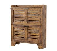 GarveeMore Zapatero, Mueble Zapatero con 2 Puertas Abatibles, Frente de Lamas Ventiladas y Ganchos, Marco de Madera Estable, para Pasillo y Zona de Entrada, 80×24×97 cm, Marrón